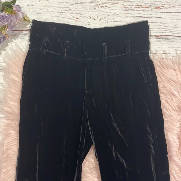 Arteaga Black Velvet High Rise Straight Leg Tie Waist Pants - Picture 4 of 10